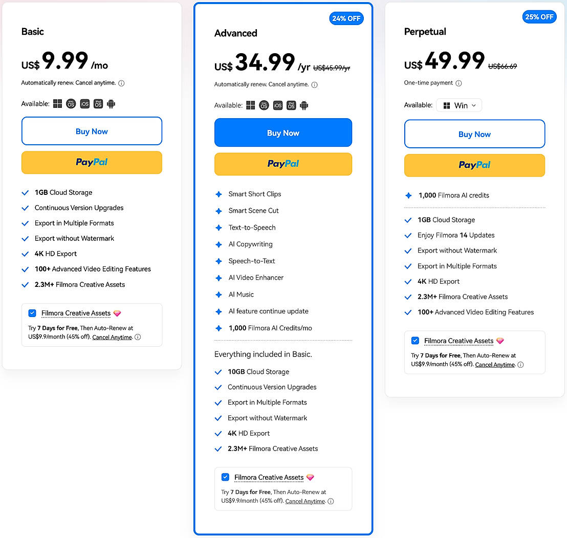 Pricing screenshot