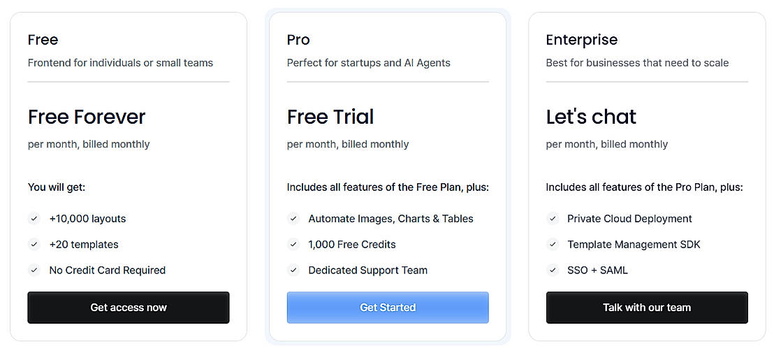 Pricing screenshot