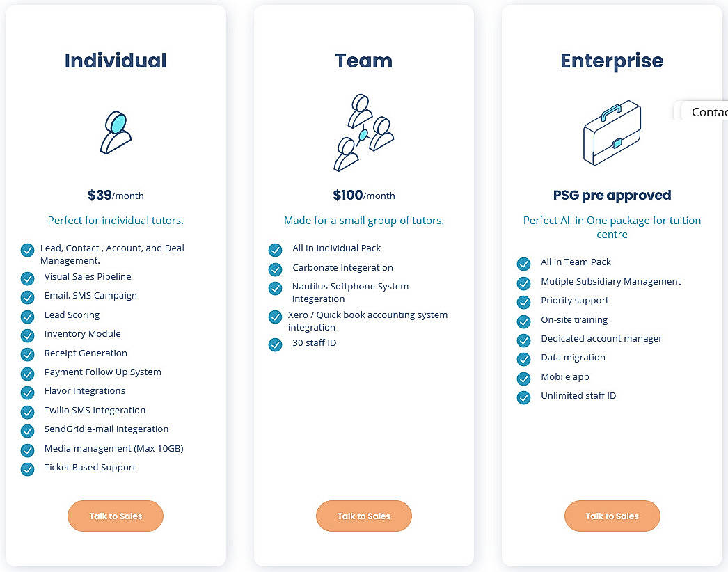 Pricing screenshot