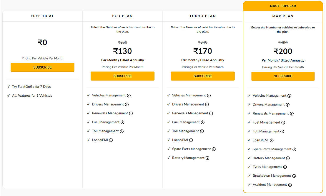 Pricing screenshot
