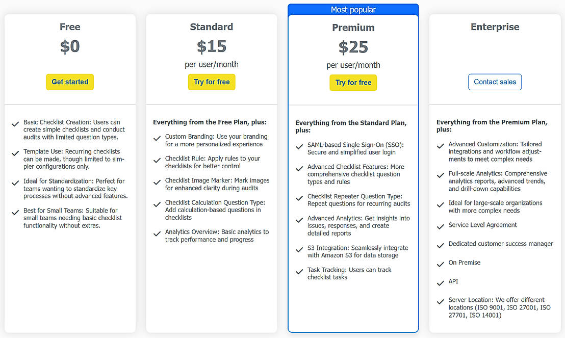 Pricing screenshot