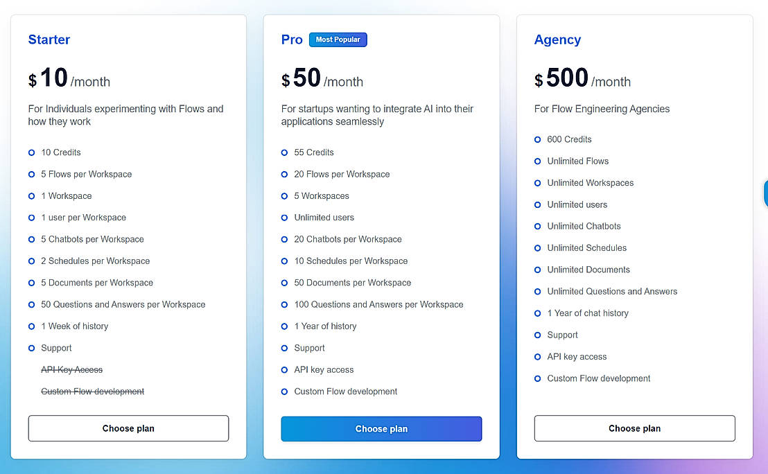 Pricing screenshot