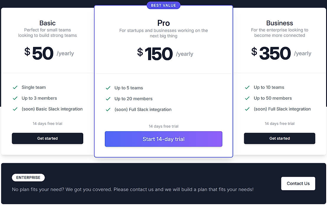 Pricing screenshot