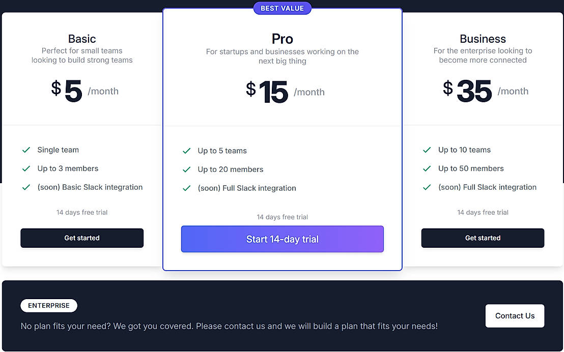 Pricing screenshot
