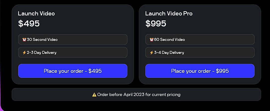 Pricing screenshot