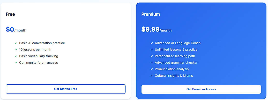 Pricing screenshot