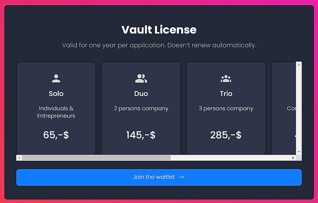 Pricing screenshot