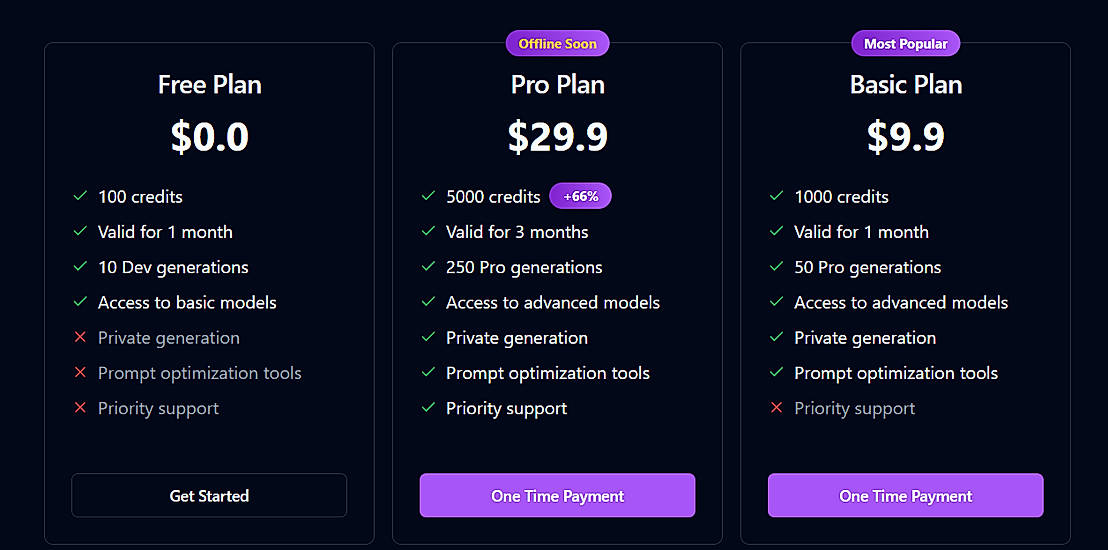 Pricing screenshot