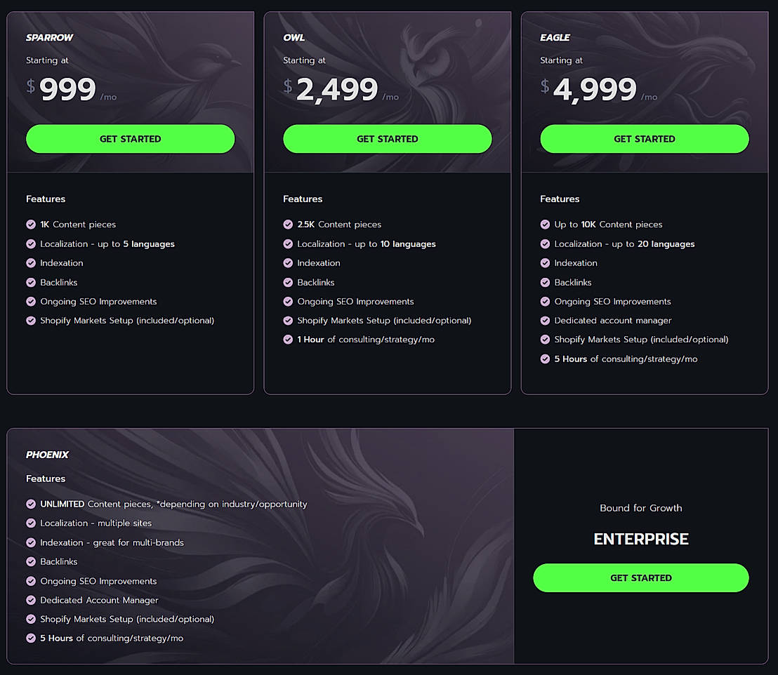 Pricing screenshot