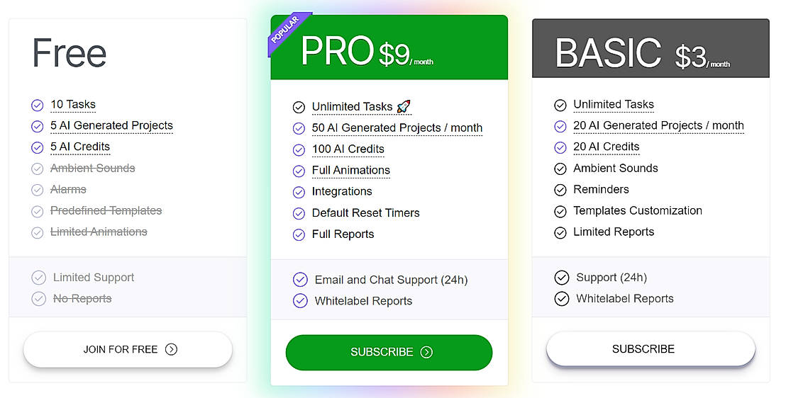 Pricing screenshot