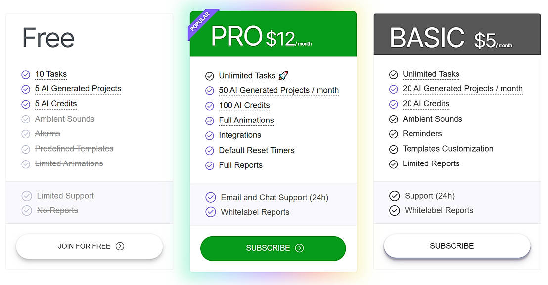 Pricing screenshot