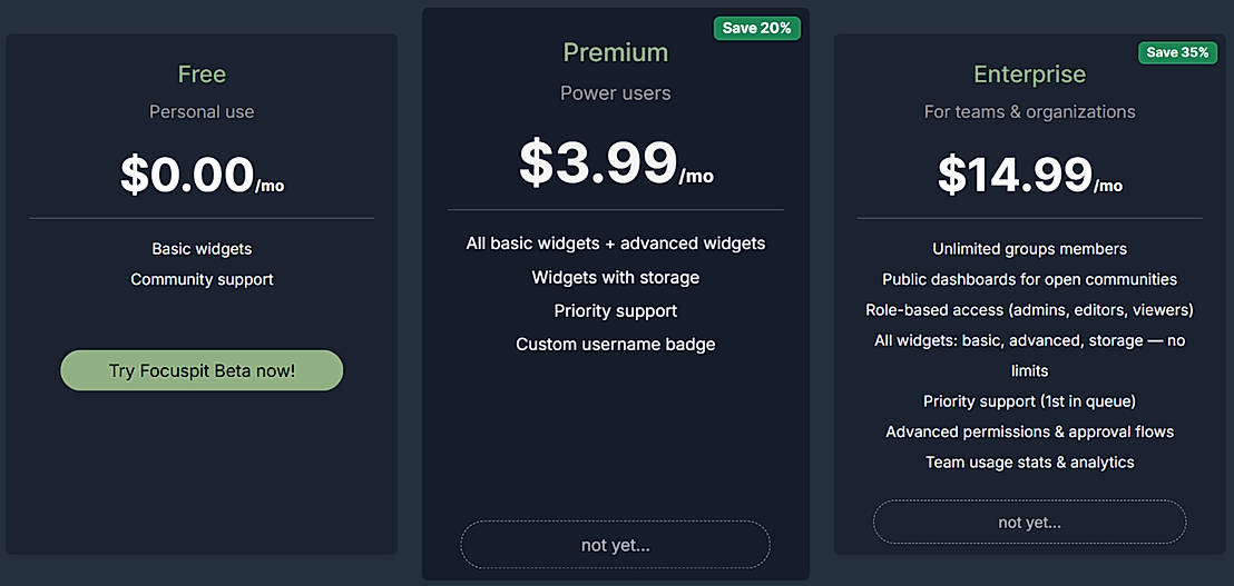 Pricing screenshot