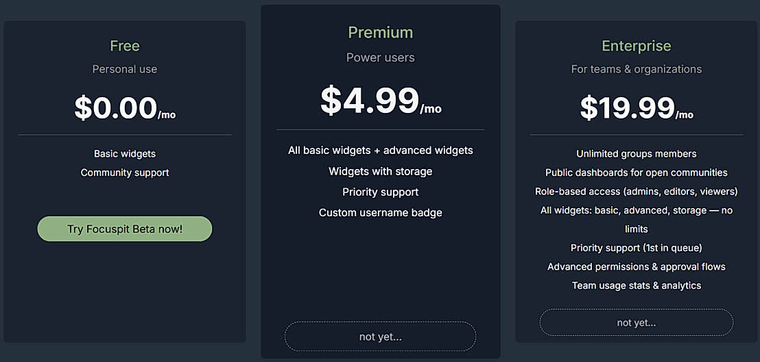 Pricing screenshot