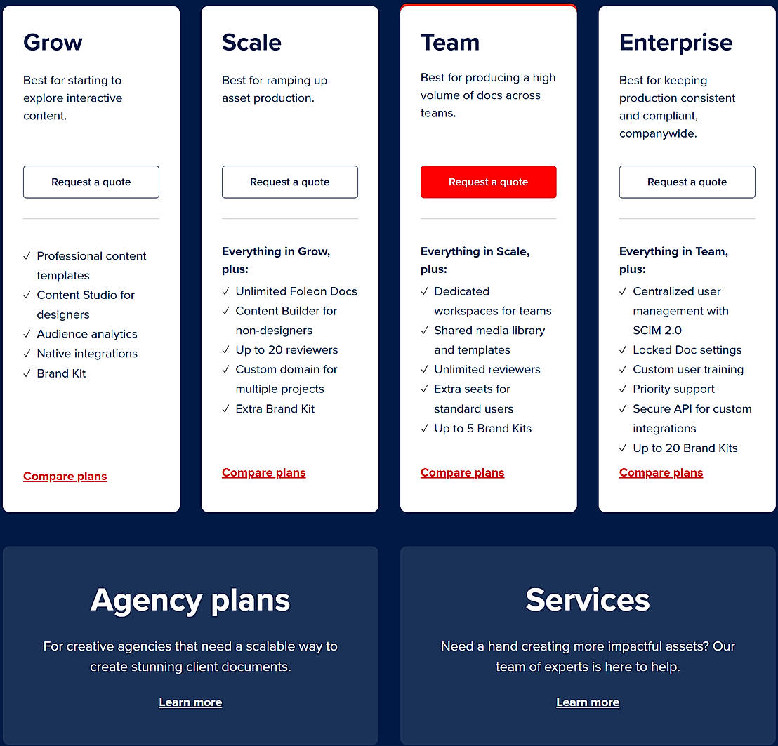 Pricing screenshot