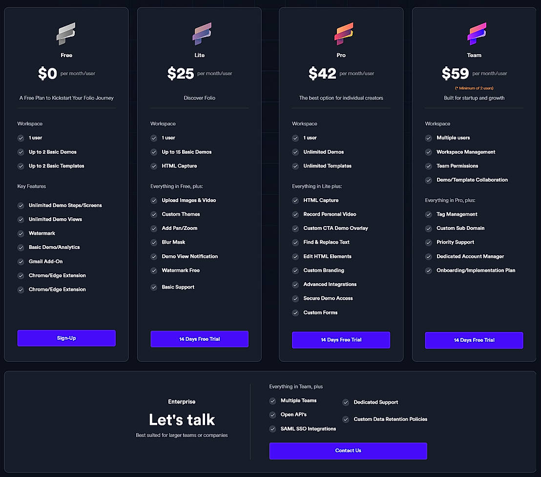 Pricing screenshot
