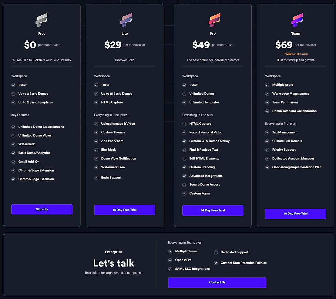 Pricing screenshot