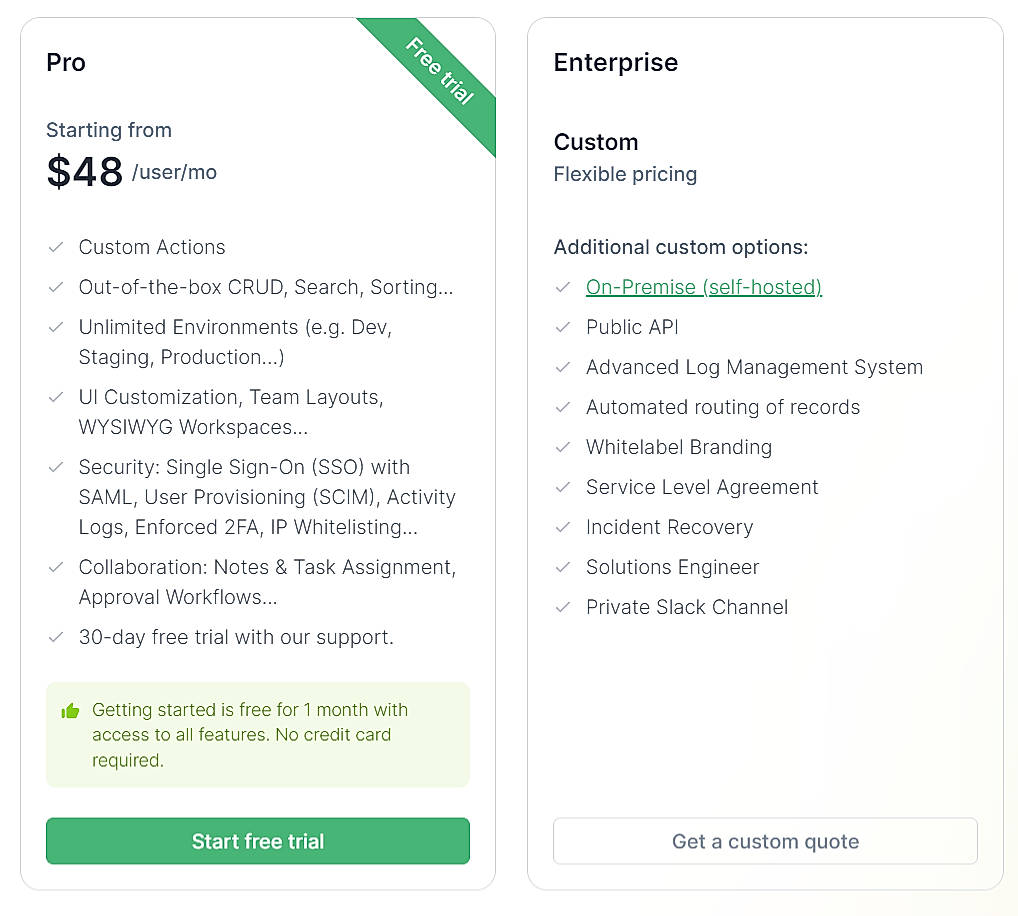 Pricing screenshot