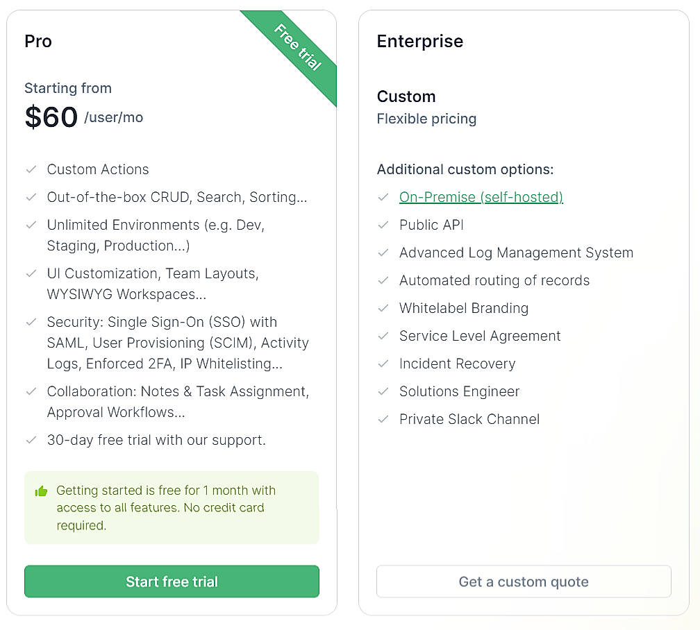 Pricing screenshot