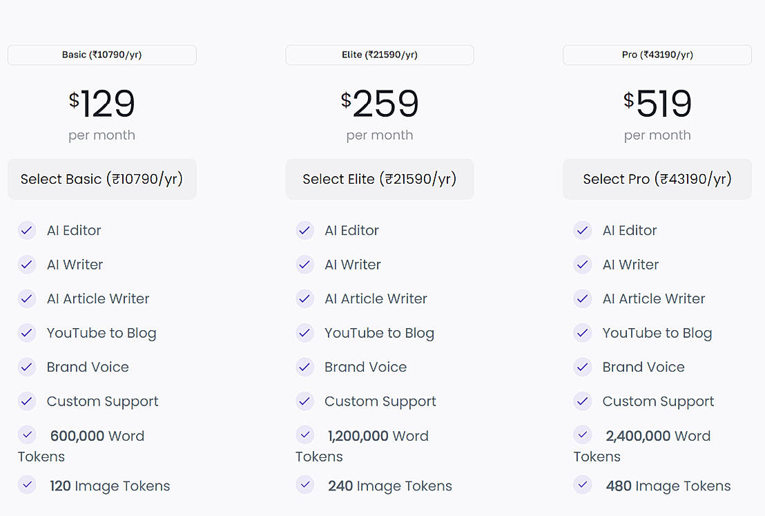 Pricing screenshot