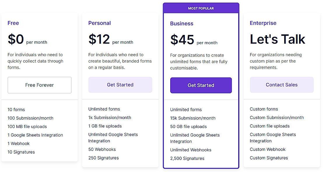 Pricing screenshot