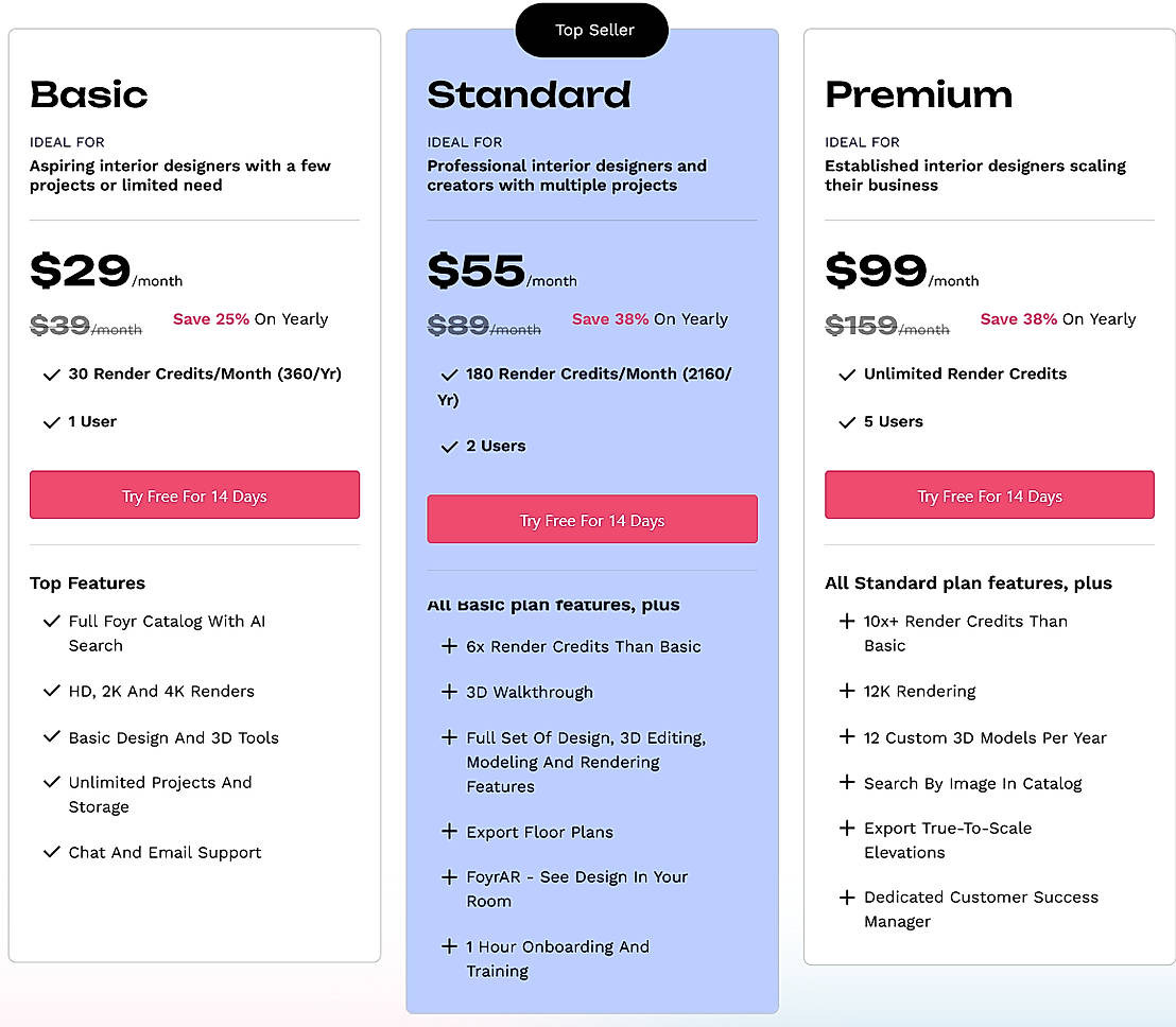 Pricing screenshot