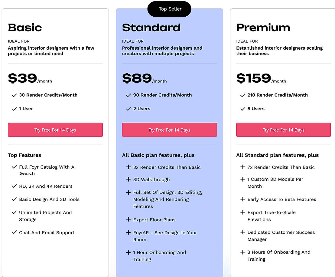 Pricing screenshot