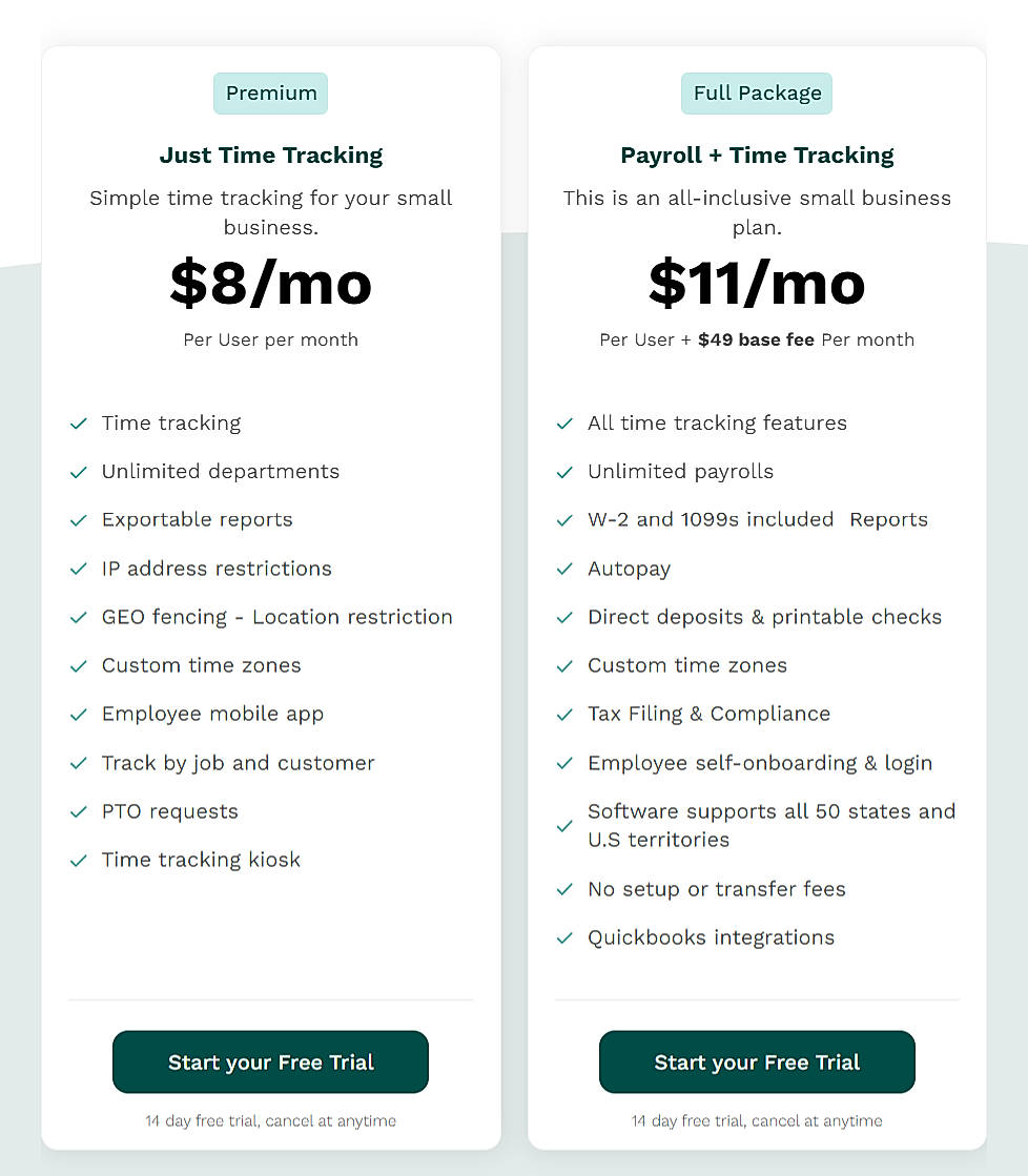 Pricing screenshot