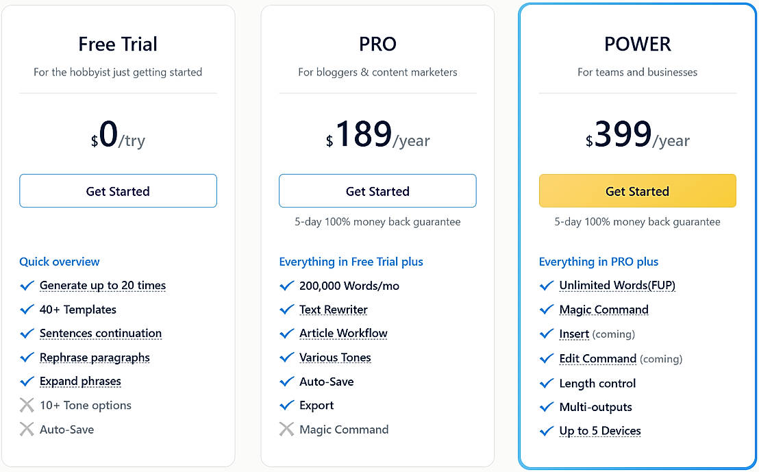 Pricing screenshot