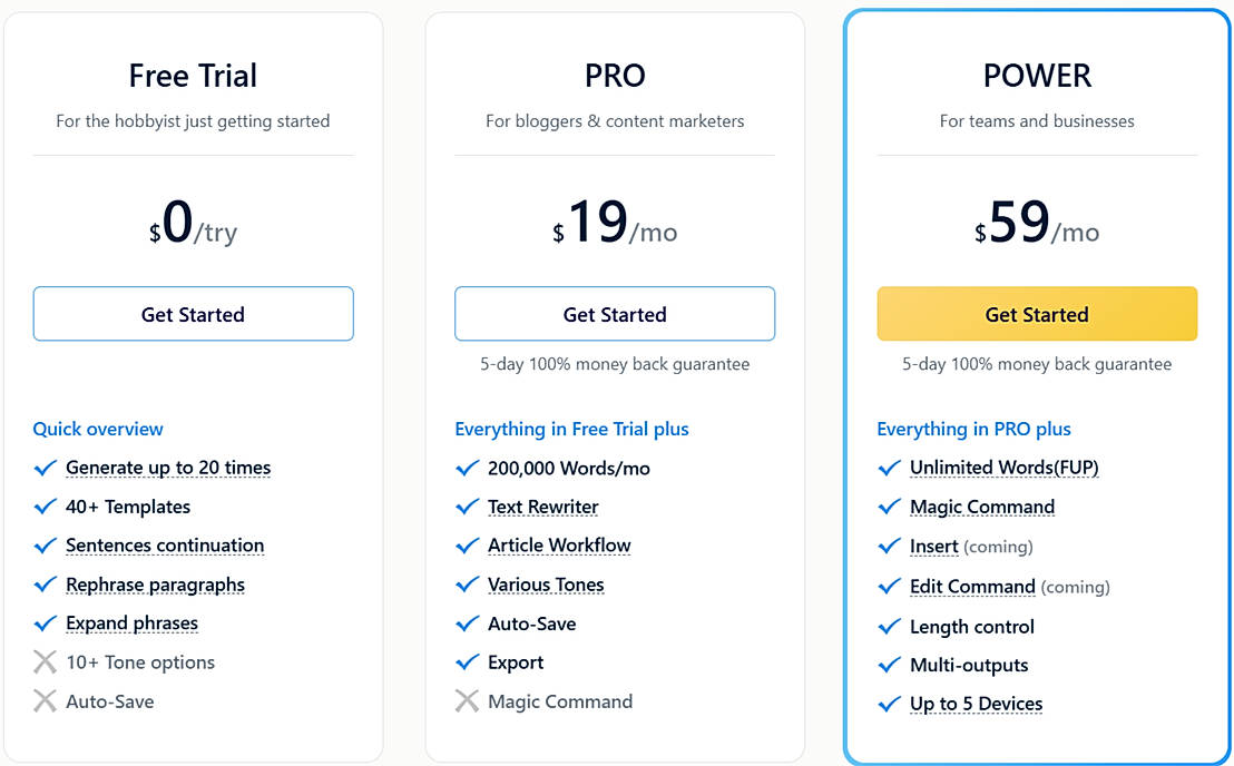 Pricing screenshot