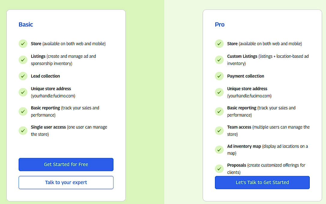 Pricing screenshot