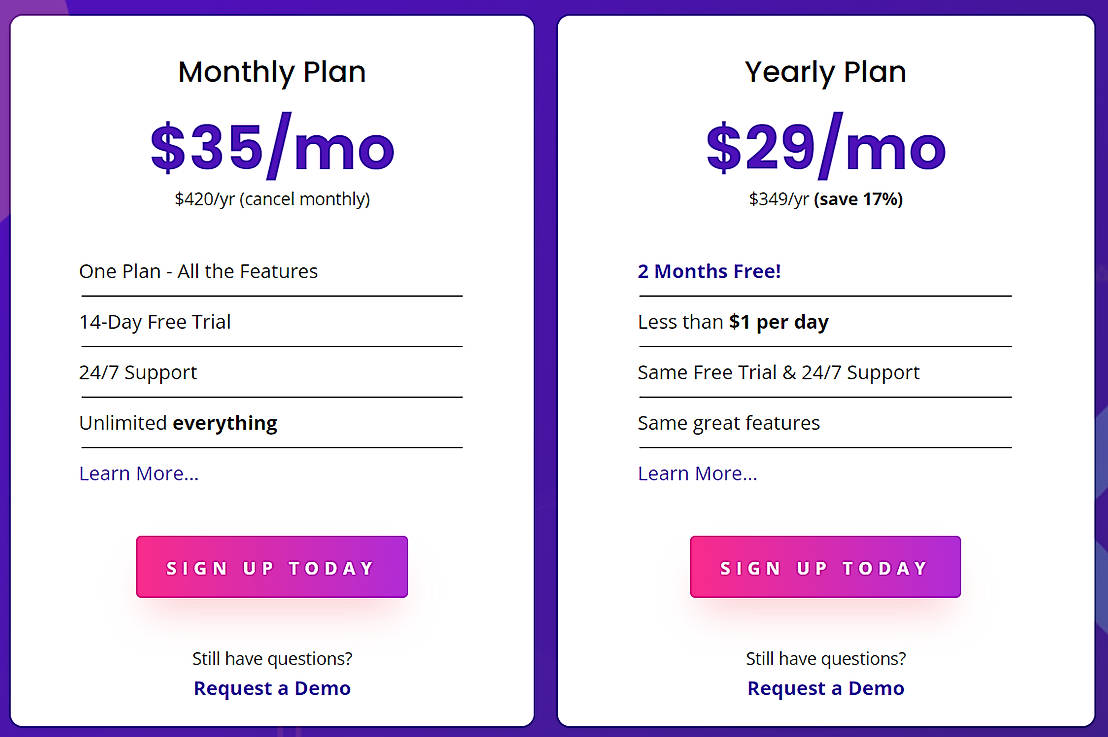 Pricing screenshot