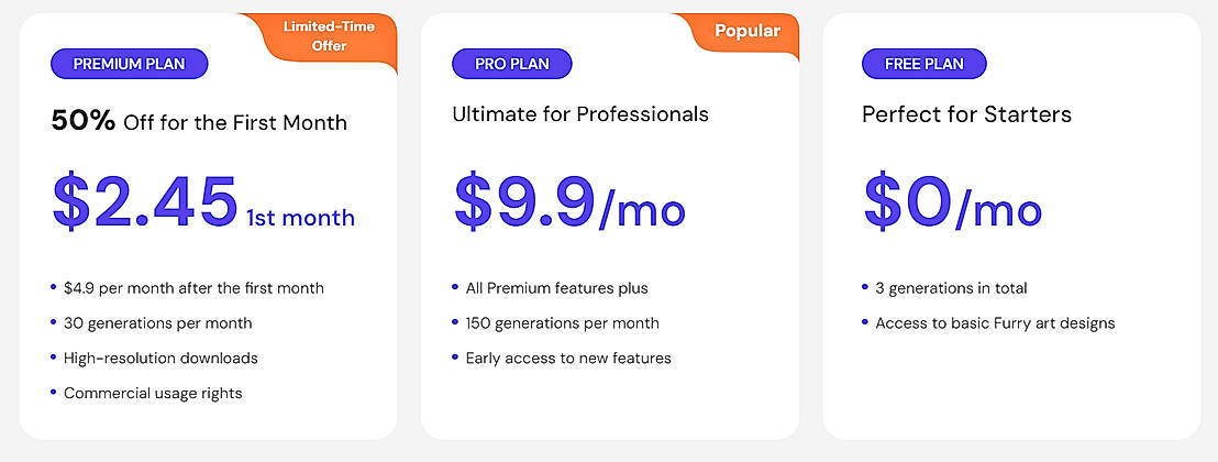 Pricing screenshot