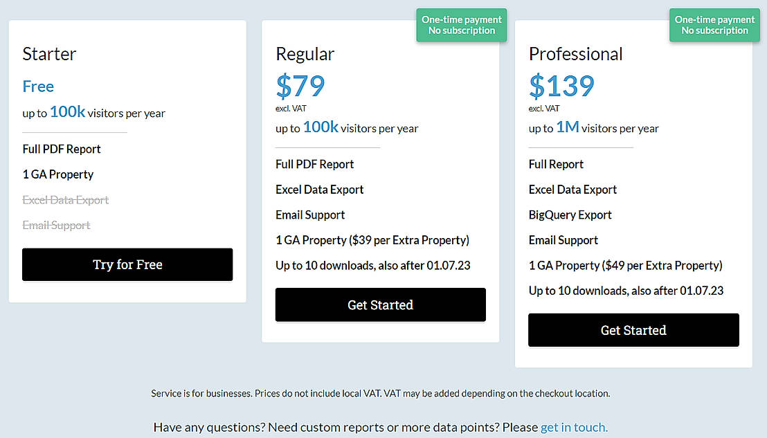 Pricing screenshot
