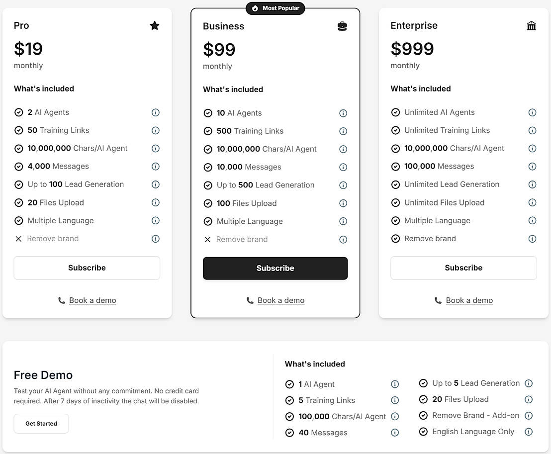 Pricing screenshot