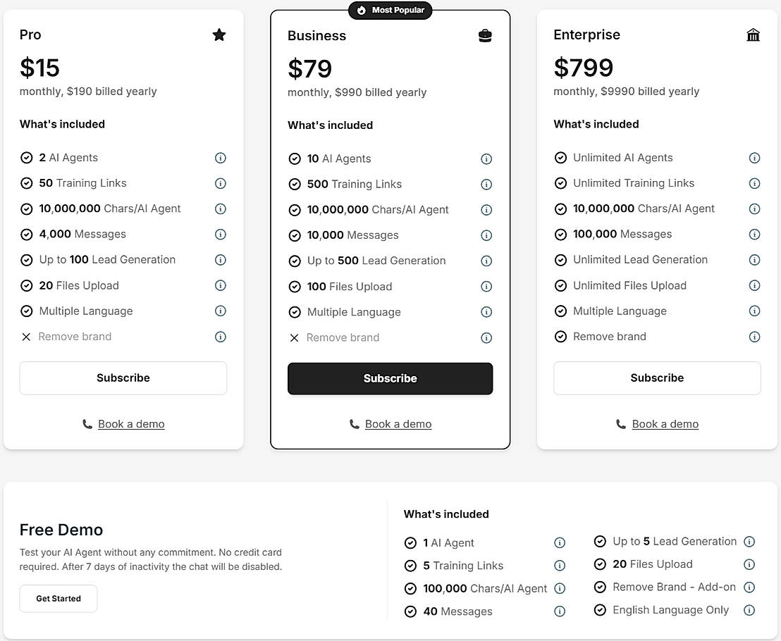 Pricing screenshot