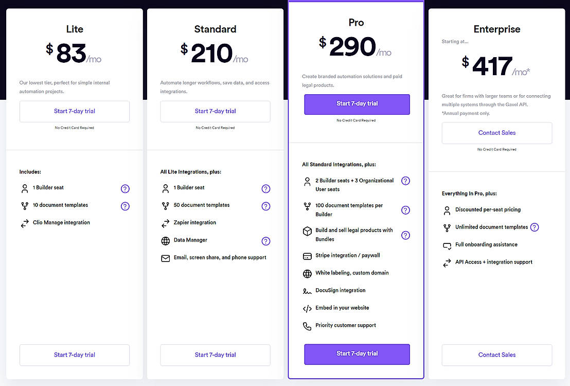 Pricing screenshot