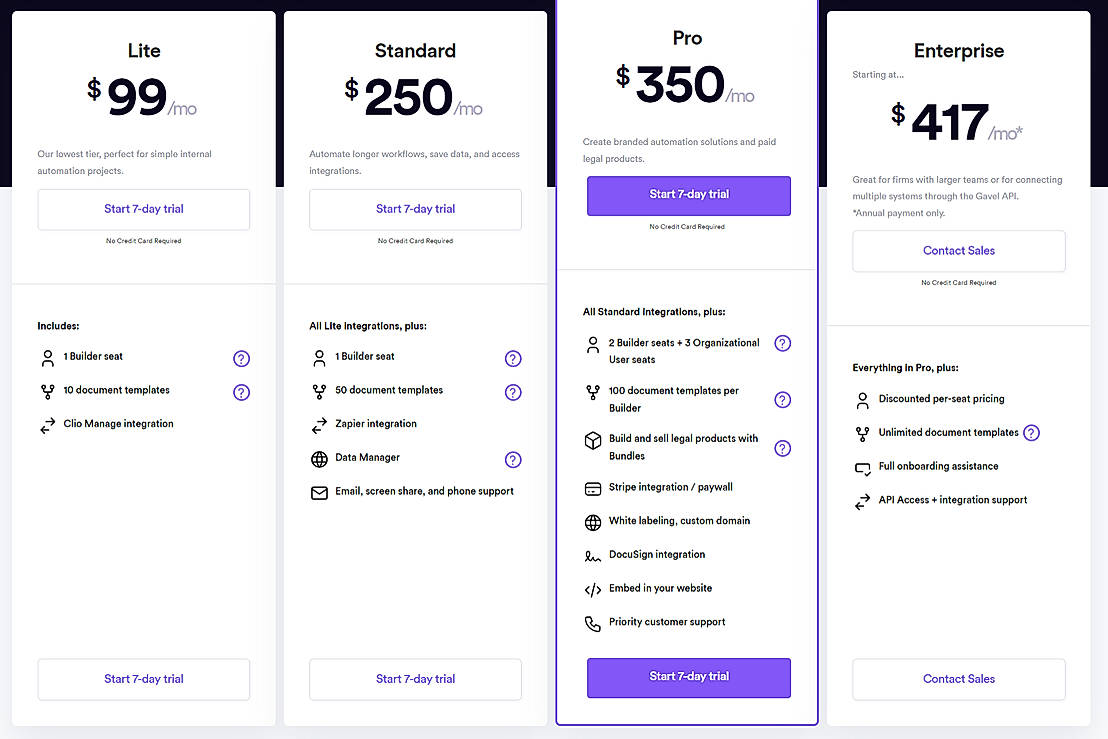 Pricing screenshot