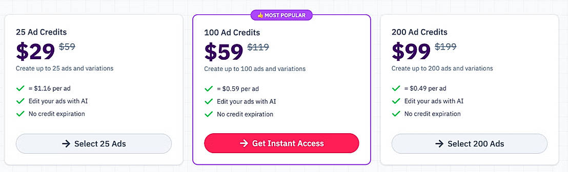 Pricing screenshot