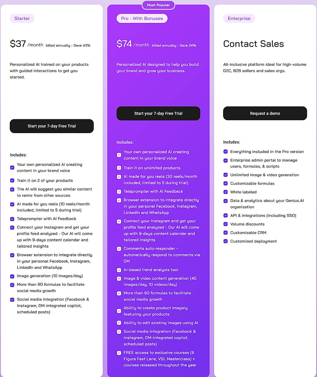 Pricing screenshot