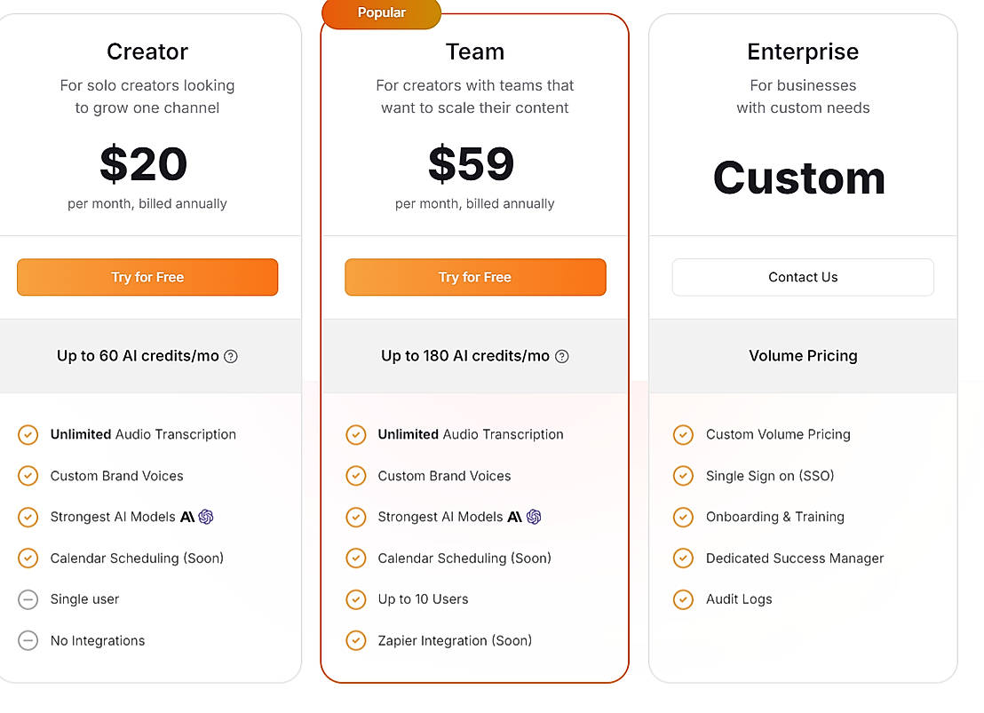 Pricing screenshot