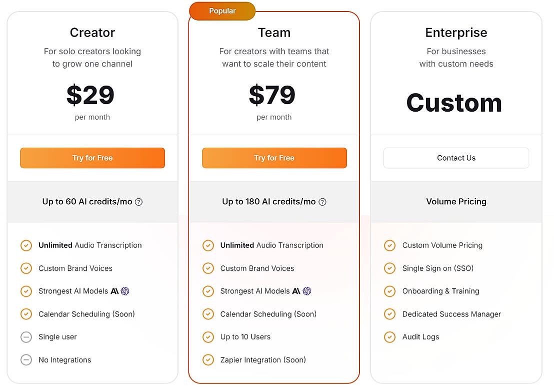 Pricing screenshot