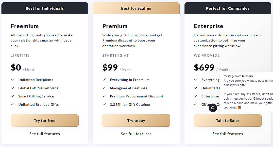 Pricing screenshot