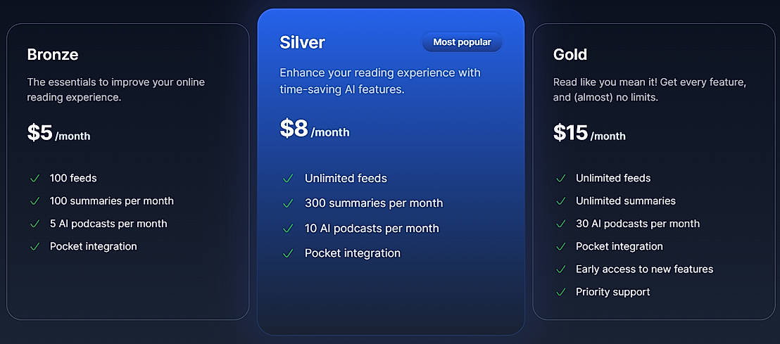 Pricing screenshot