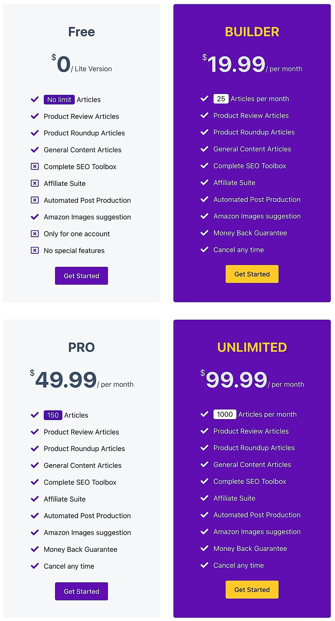 Pricing screenshot