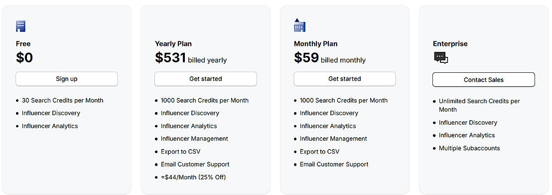 Pricing screenshot