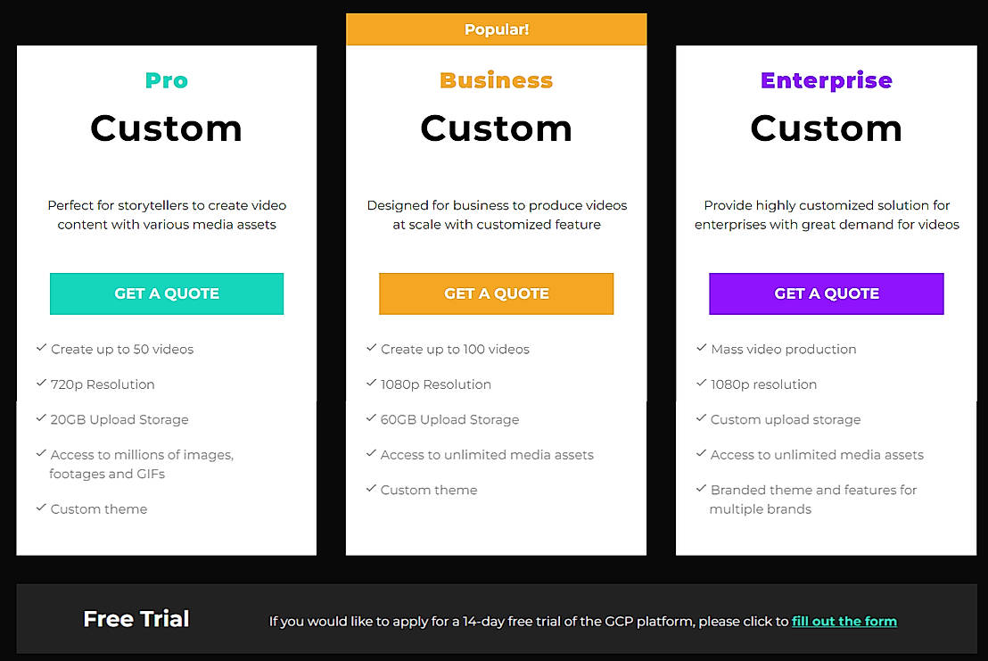 Pricing screenshot