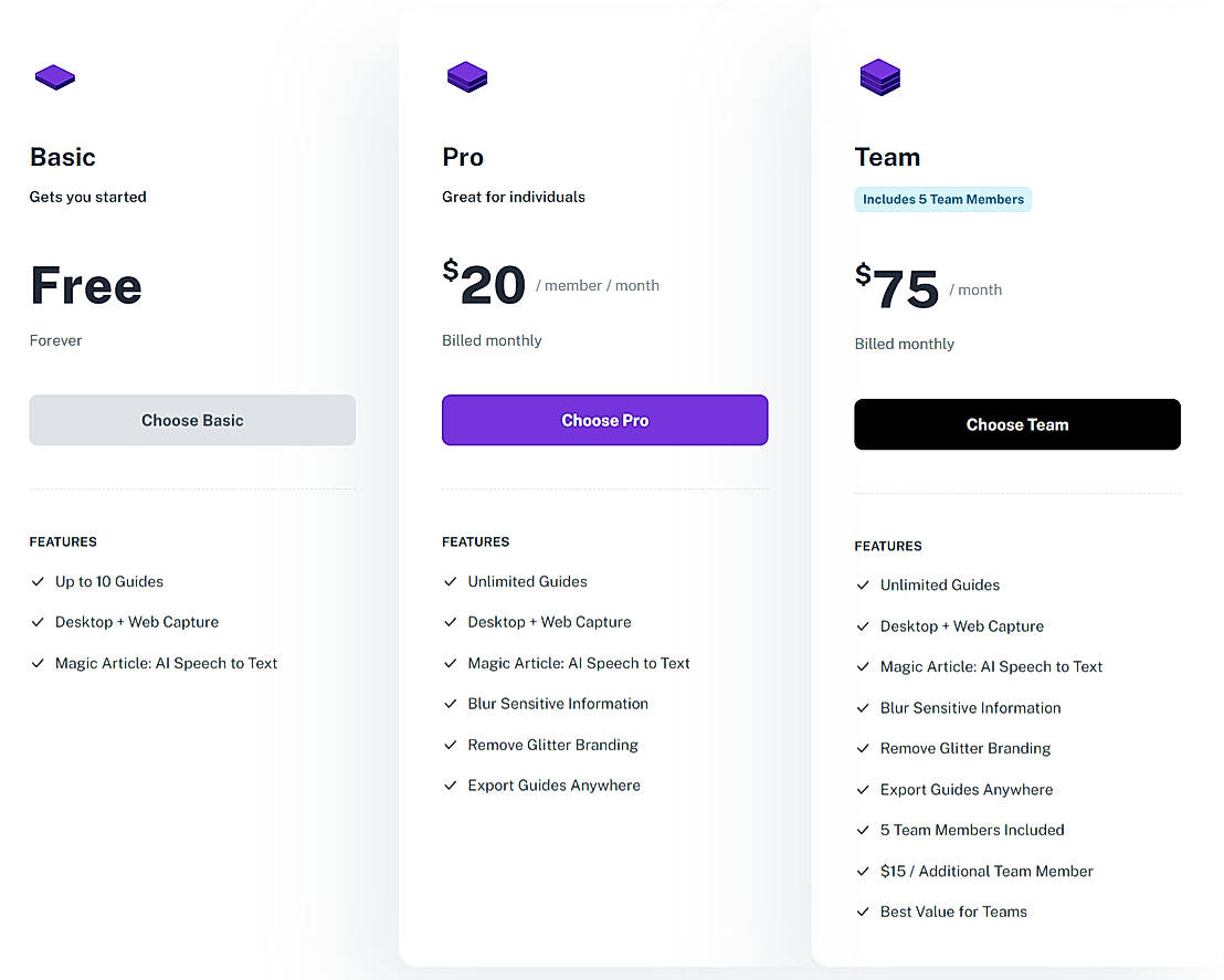 Pricing screenshot