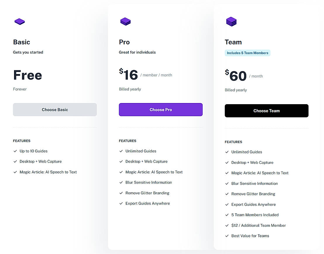Pricing screenshot