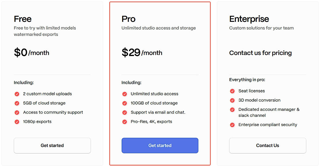 Pricing screenshot