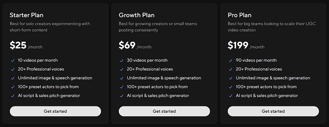 Pricing screenshot